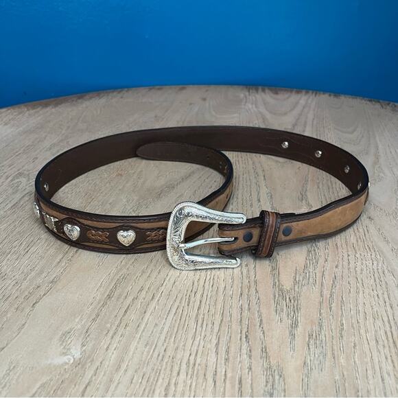 3D Western Brown Leather Belt Cowgirl Size 32 Heart Conchos Western heart concho belt - Gem main image 2